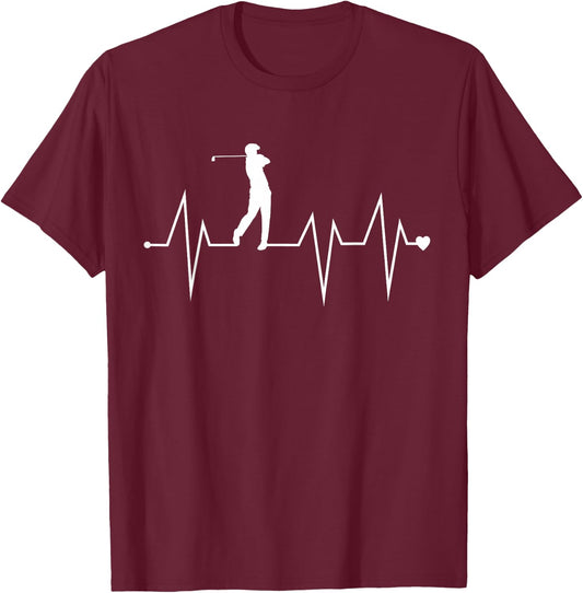 Funny Golf Player Golfer Heartbeat Heart Pulse Rate EKG T-Shirt - T-Shirt | Maroon