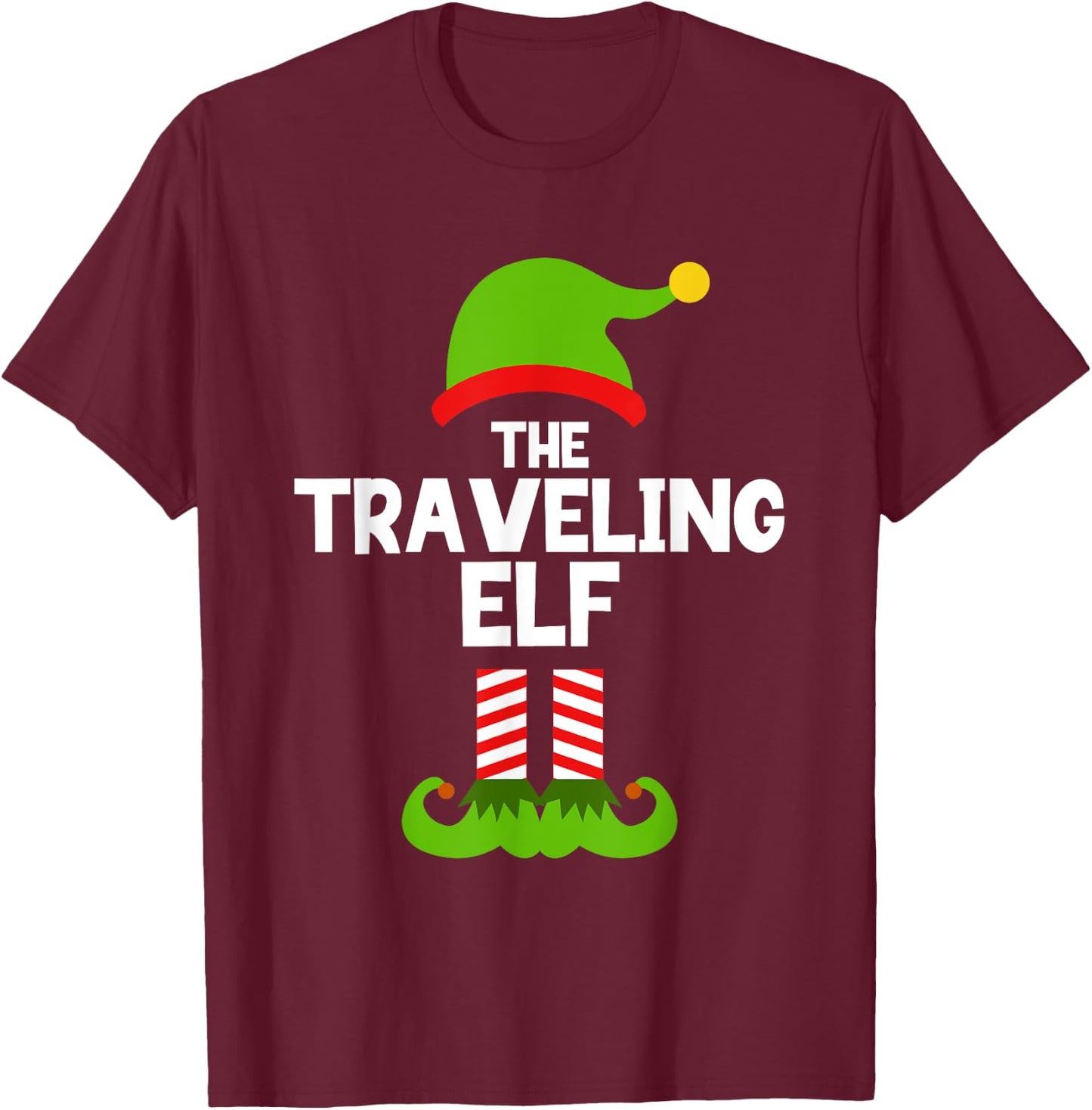Funny The Traveling Elf Christmas Family Pajama Travel T-Shirt - T-Shirt | Maroon