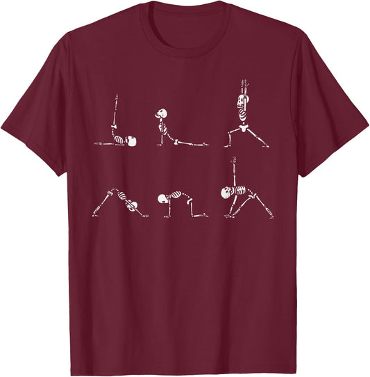 Yoga Skeletons Asana Namaste Funny Meditation Halloween Yogi T-Shirt - T-Shirt | Maroon
