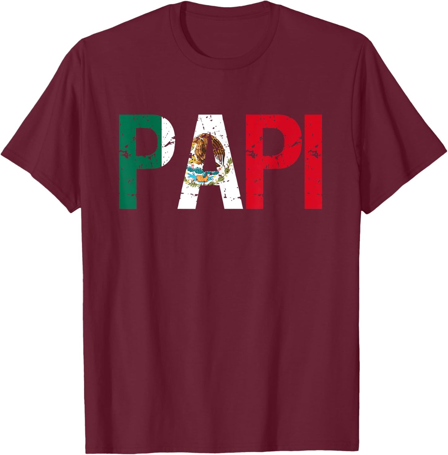 regalos del dia del padre Papi Mexican Flag T-Shirt - T-Shirt | Maroon