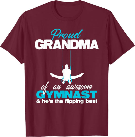 Proud Grandma of an Awesome Boy Gymnast Rings Competition T-Shirt - T-Shirt | Maroon