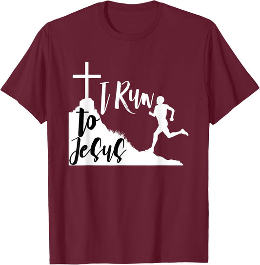 I run to Jesus Shirt Running Jogging Religious Christian BW1 T-Shirt - T-Shirt | Maroon