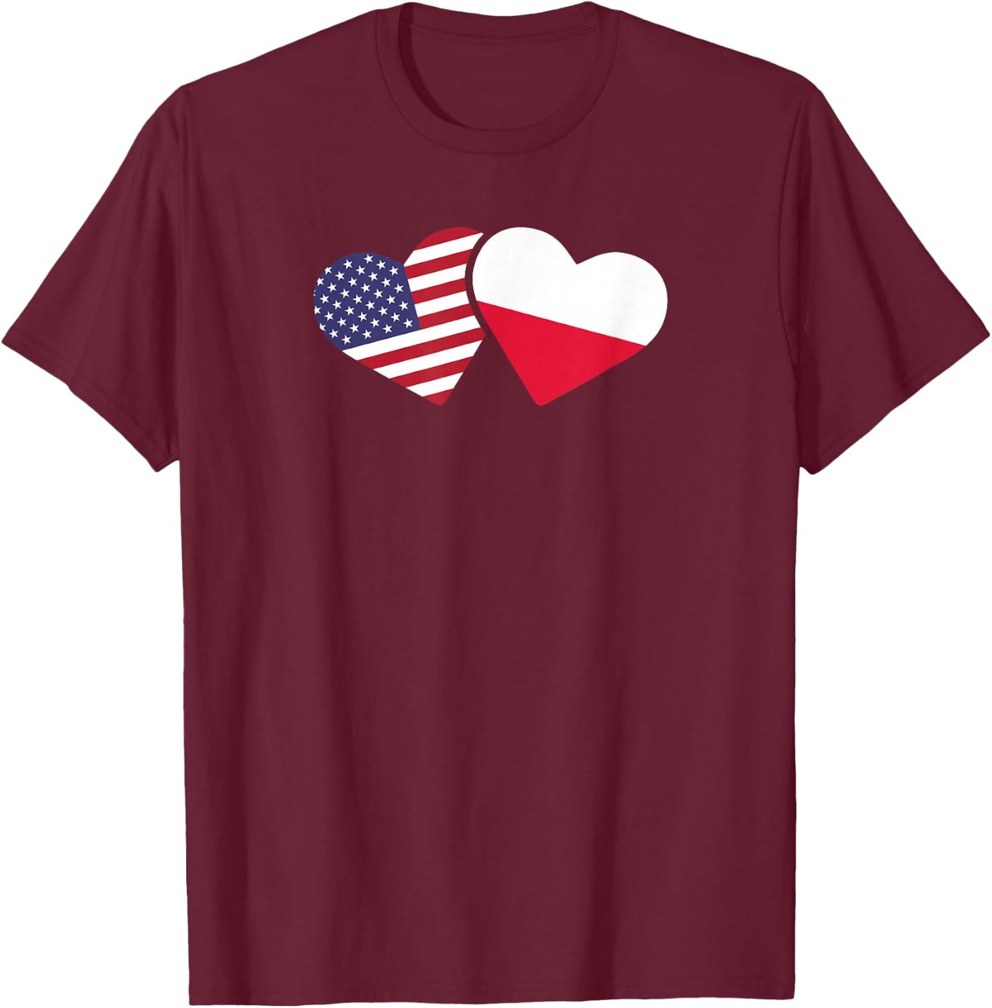 Poland USA Flag T Shirt Heart Polish American Love T-Shirt - T-Shirt | Maroon