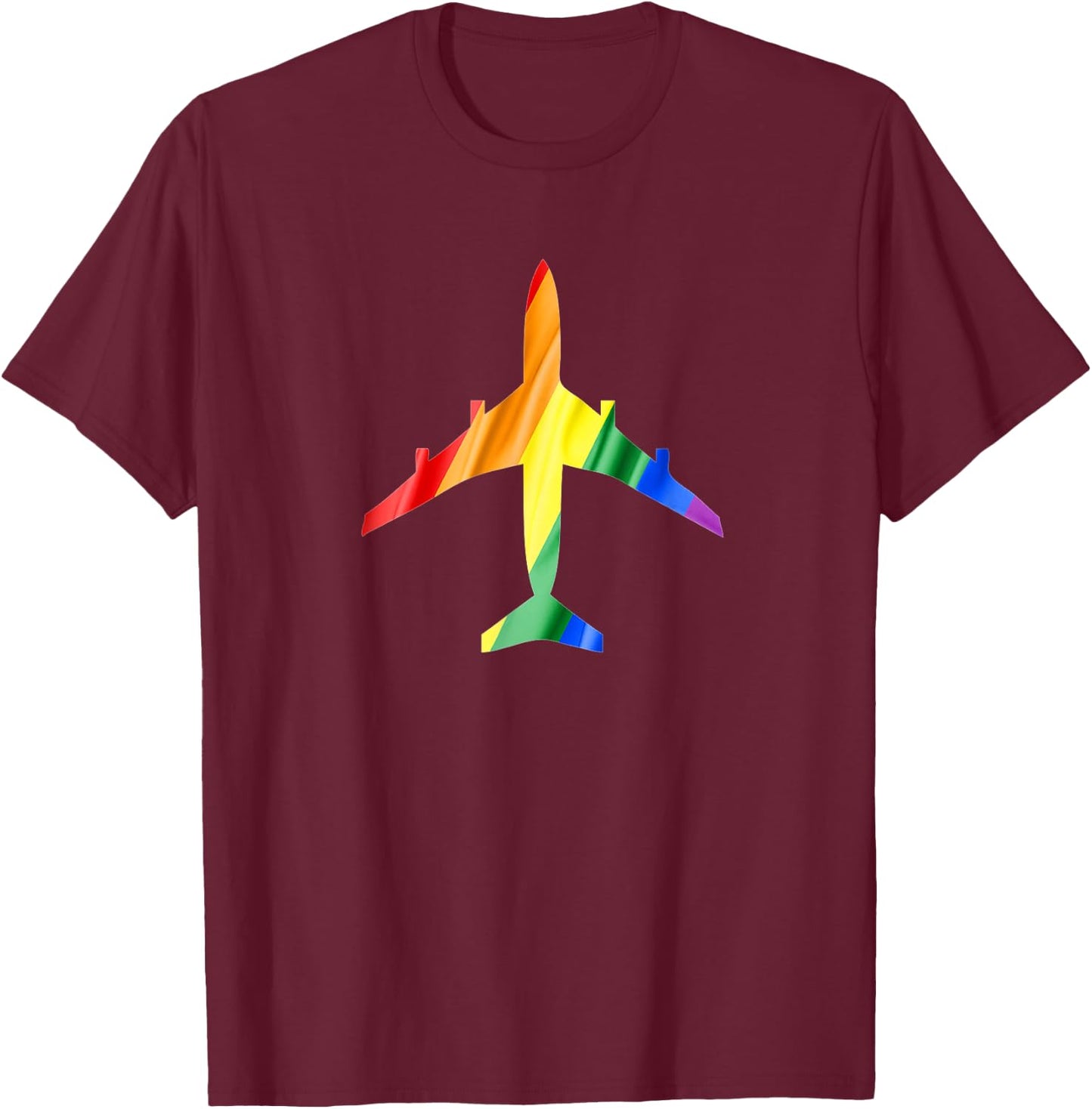 Airplane Rainbow Flag Flight Attendant Pride T-Shirt - T-Shirt | Maroon