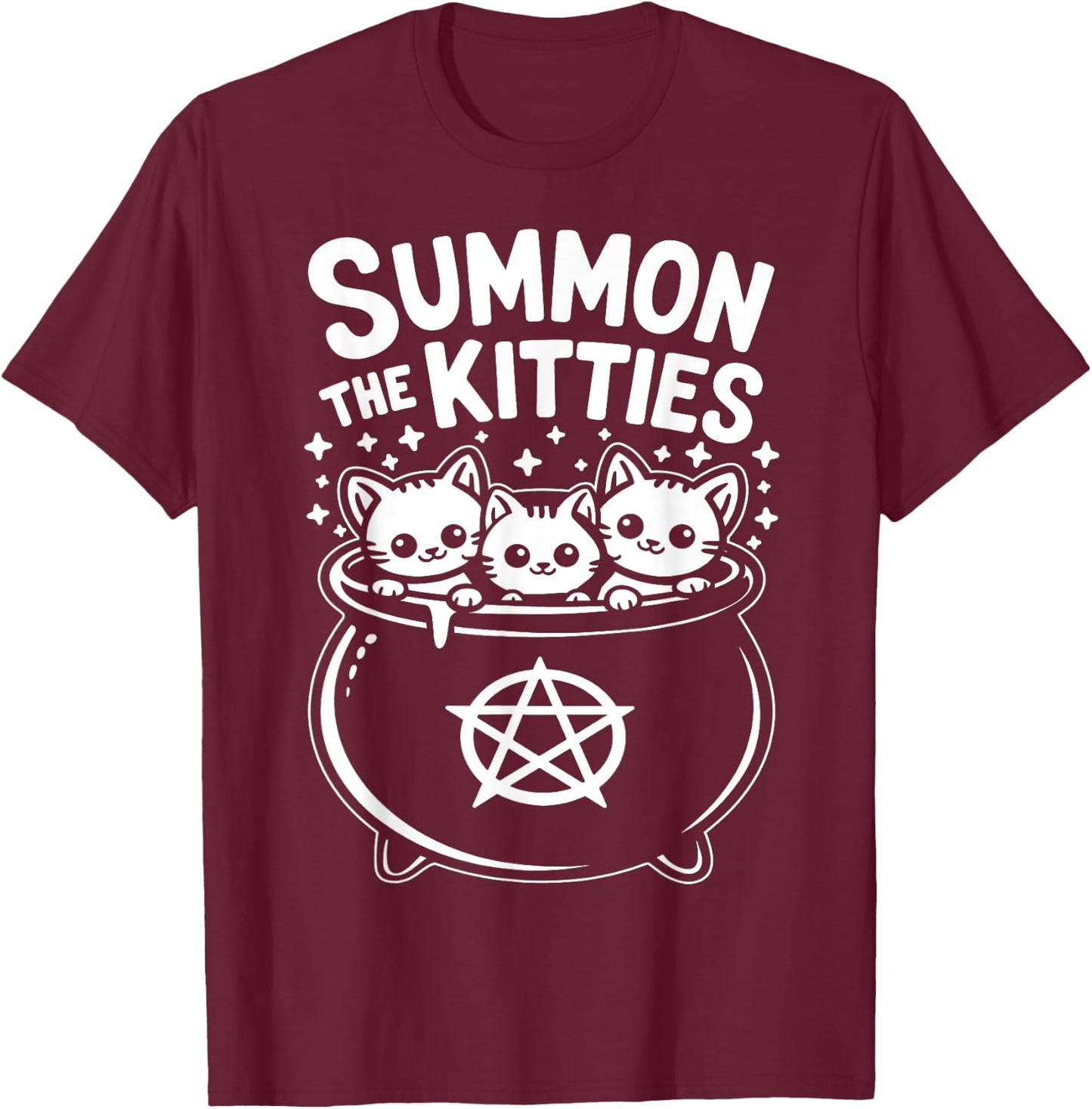 Summon The Kitties Cute Witches Cauldron Halloween T-Shirt - T-Shirt | Maroon