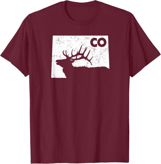 Colorado Elk Hunting Shirt - Bull Elk State Shape T-Shirt - T-Shirt | Maroon
