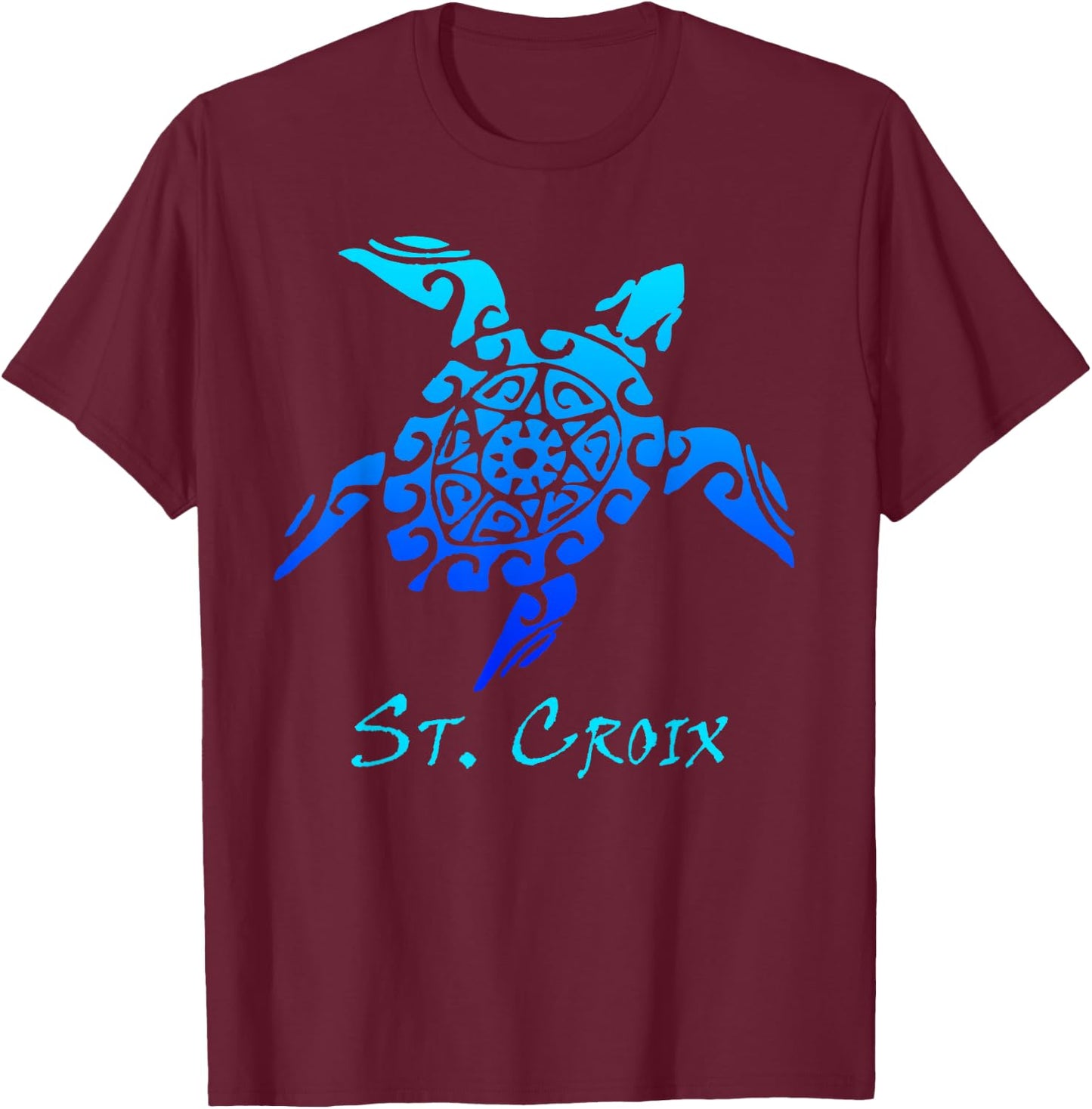 St. Croix Tribal Turtle Polynesian Tattoo Style Vacation T-Shirt - T-Shirt | Maroon