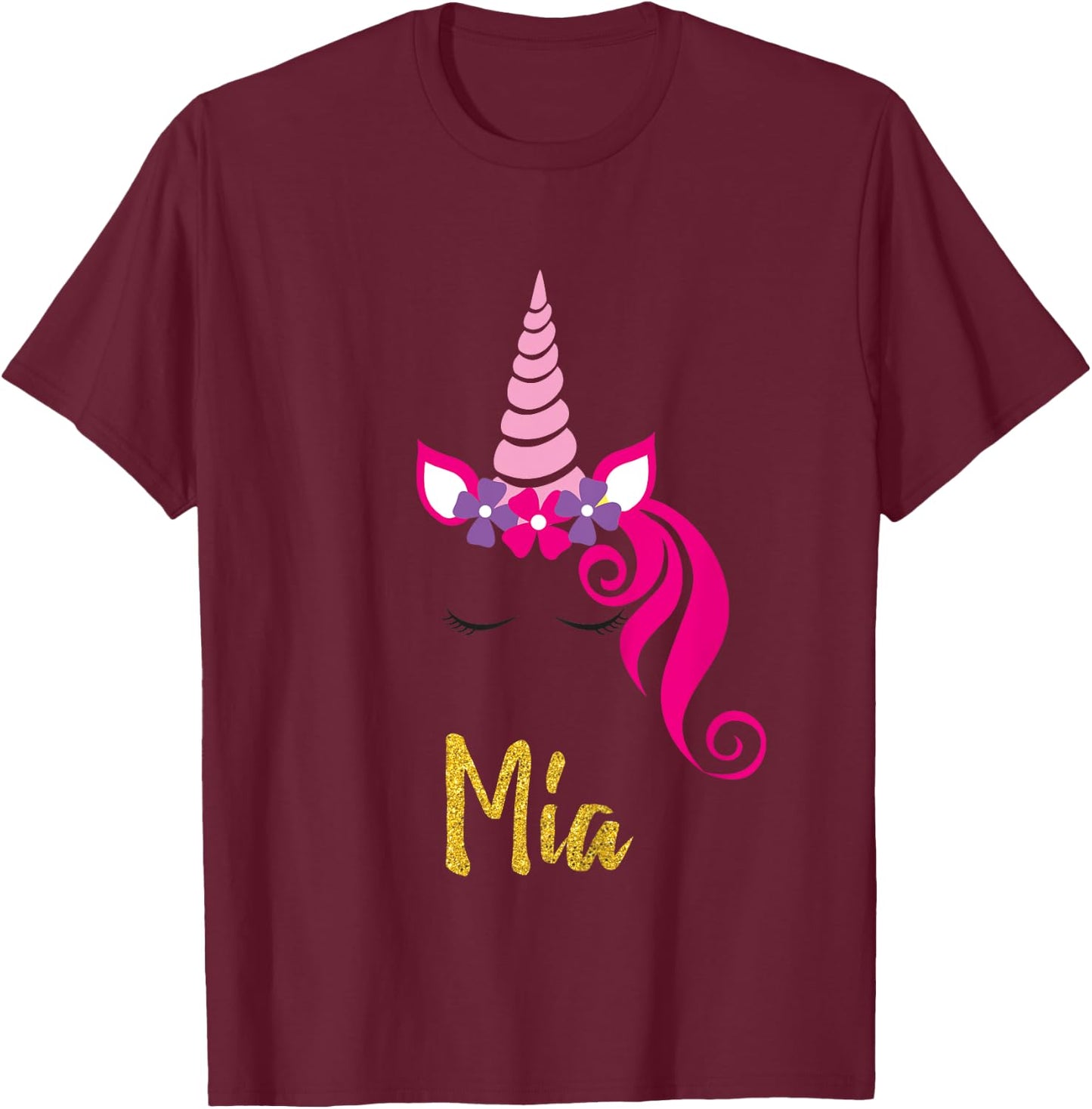 Kids Mia Unicorn Shirt Girls Personalized Name Mia Gift T-Shirt - T-Shirt | Maroon