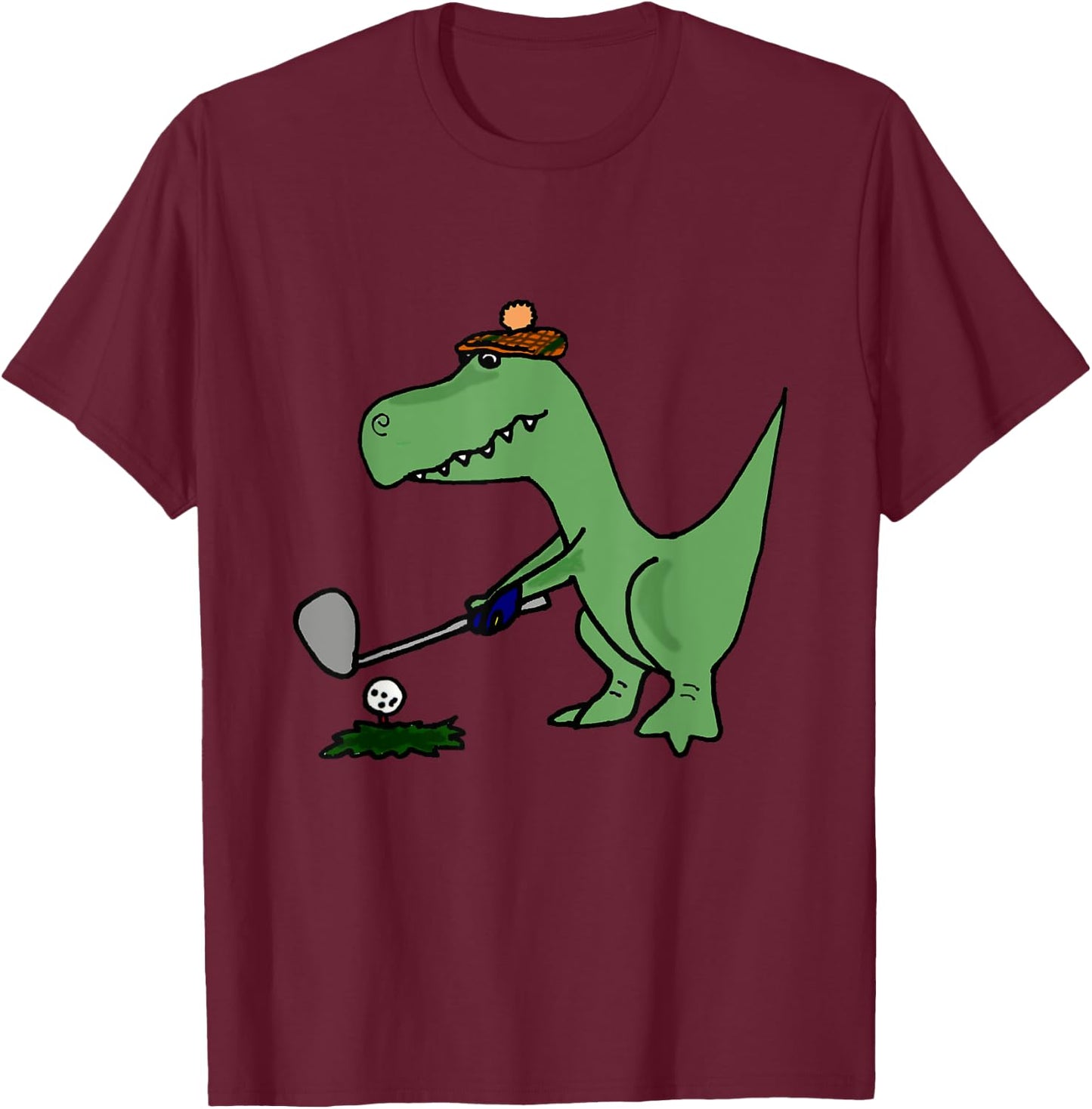 Smiletodaytees Funny T-Rex Dinosaur Playing Golf T-Shirt - T-Shirt | Maroon