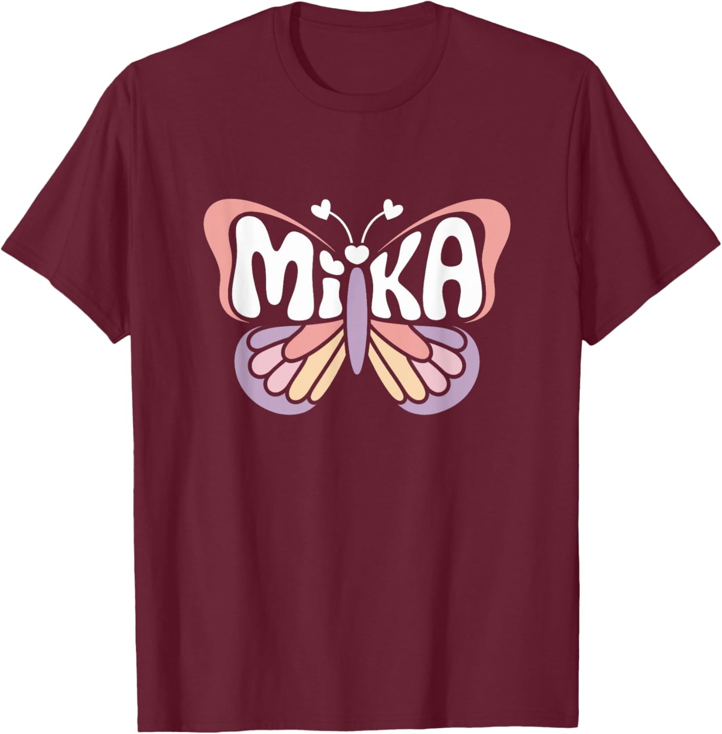 Mika Butterfly - Personalized Cute Name Word Art T-Shirt - T-Shirt | Maroon