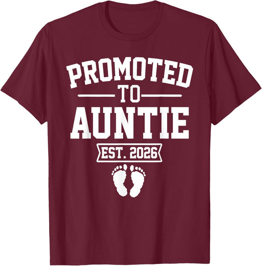 Promoted To Auntie Est 2026 Retro Soon To Be Auntie 2026 T-Shirt - T-Shirt | Maroon
