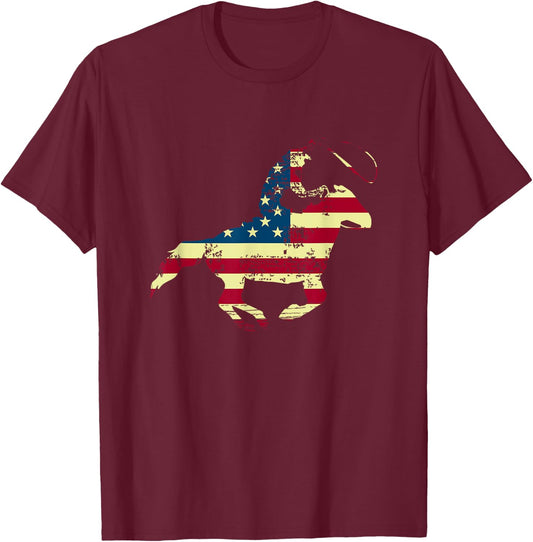 Rodeo Cowboy Lasso Wrangler USA Flag Patriotic 4th of July T-Shirt - T-Shirt | Maroon