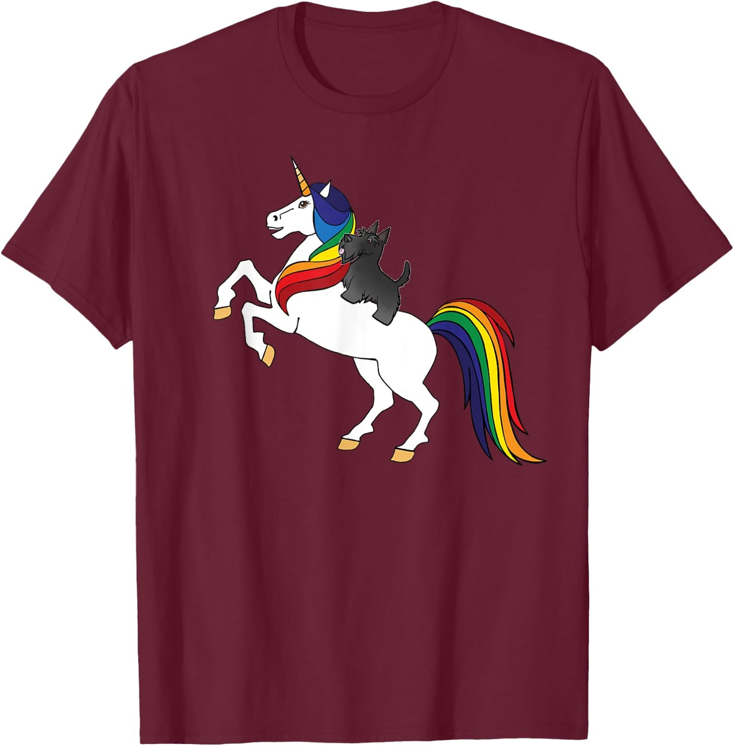 Cute Kid Girls Rainbow Unicorn Scottish Terrier Lover T-Shirt - T-Shirt | Maroon