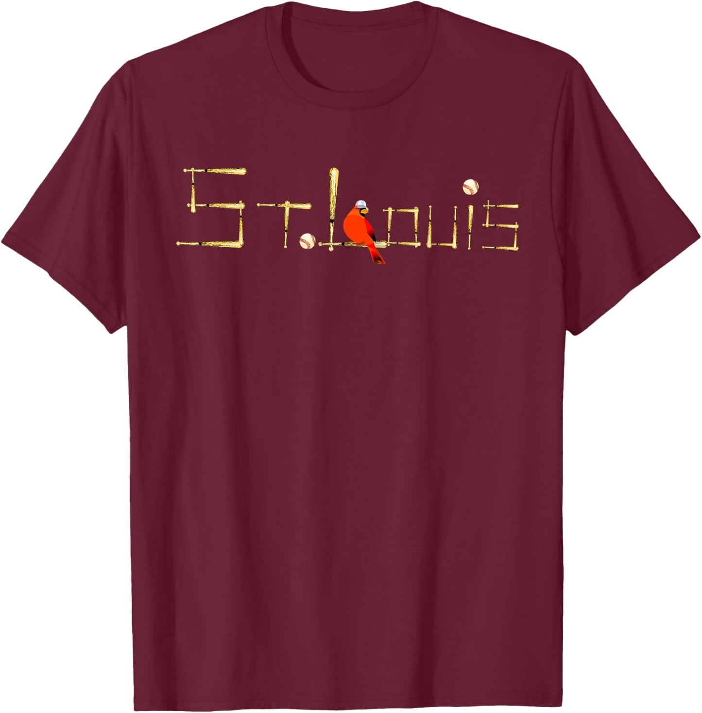 Saint Louis Red Cardinal Bat Font Design T-Shirt - T-Shirt | Maroon