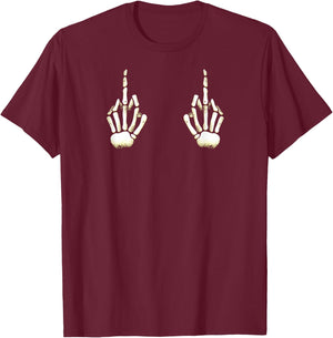 Skeleton Middle Finger Hands Boobs Halloween Fuck off T-Shirt - T-Shirt | Maroon