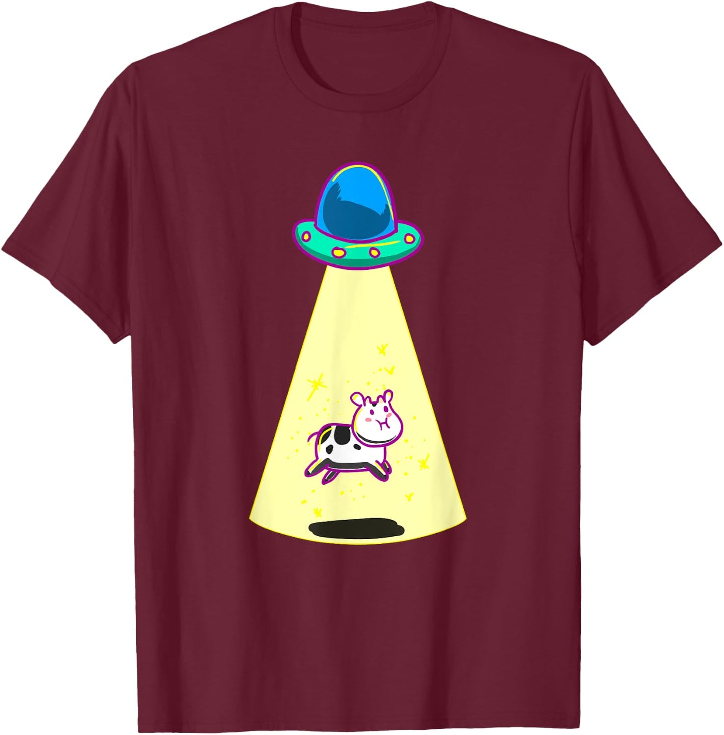 UFO Taking Cow Funny Galaxy Spaceship Alien Farm Animal Gift T-Shirt - T-Shirt | Maroon