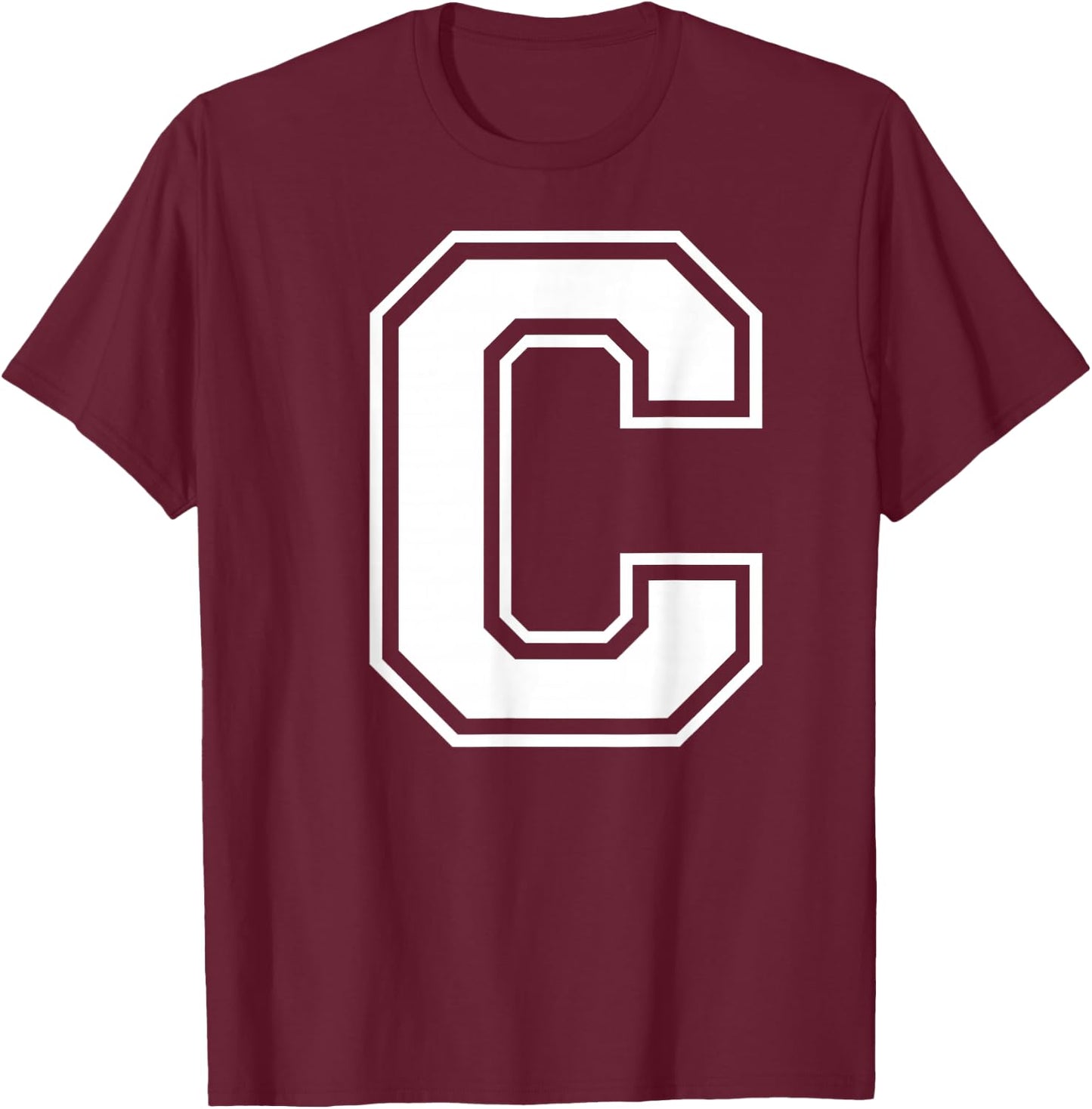 Letter C Capital Alphabet College Varsity Monogram Club T-Shirt - T-Shirt | Maroon