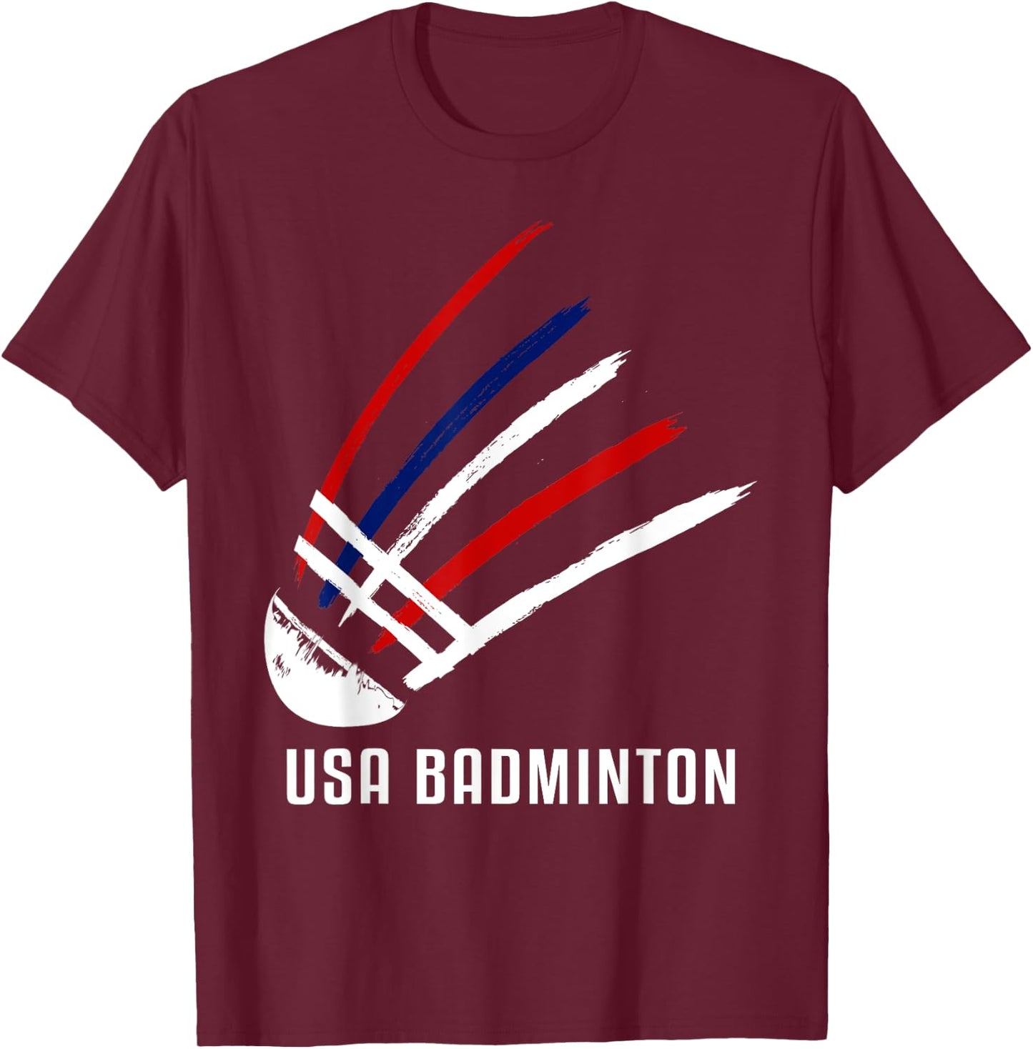 USA Badminton Shuttlecock Red White Blue T-Shirt - T-Shirt | Maroon