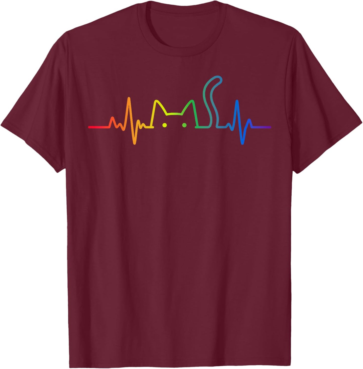 Purride Cat Heartbeat Pride LGBTQ Rainbow Cat Lovers Gift T-Shirt - T-Shirt | Maroon
