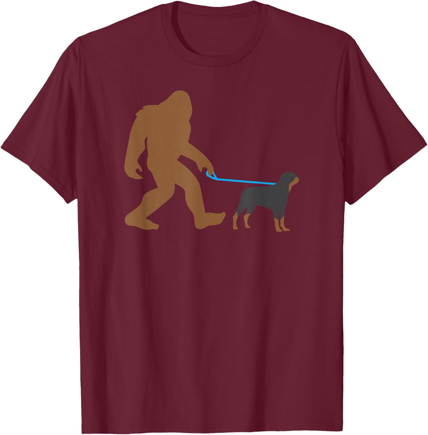 Bigfoot Walking Rottweiler Dog Funny Sasquatch Gift T-Shirt - T-Shirt | Maroon