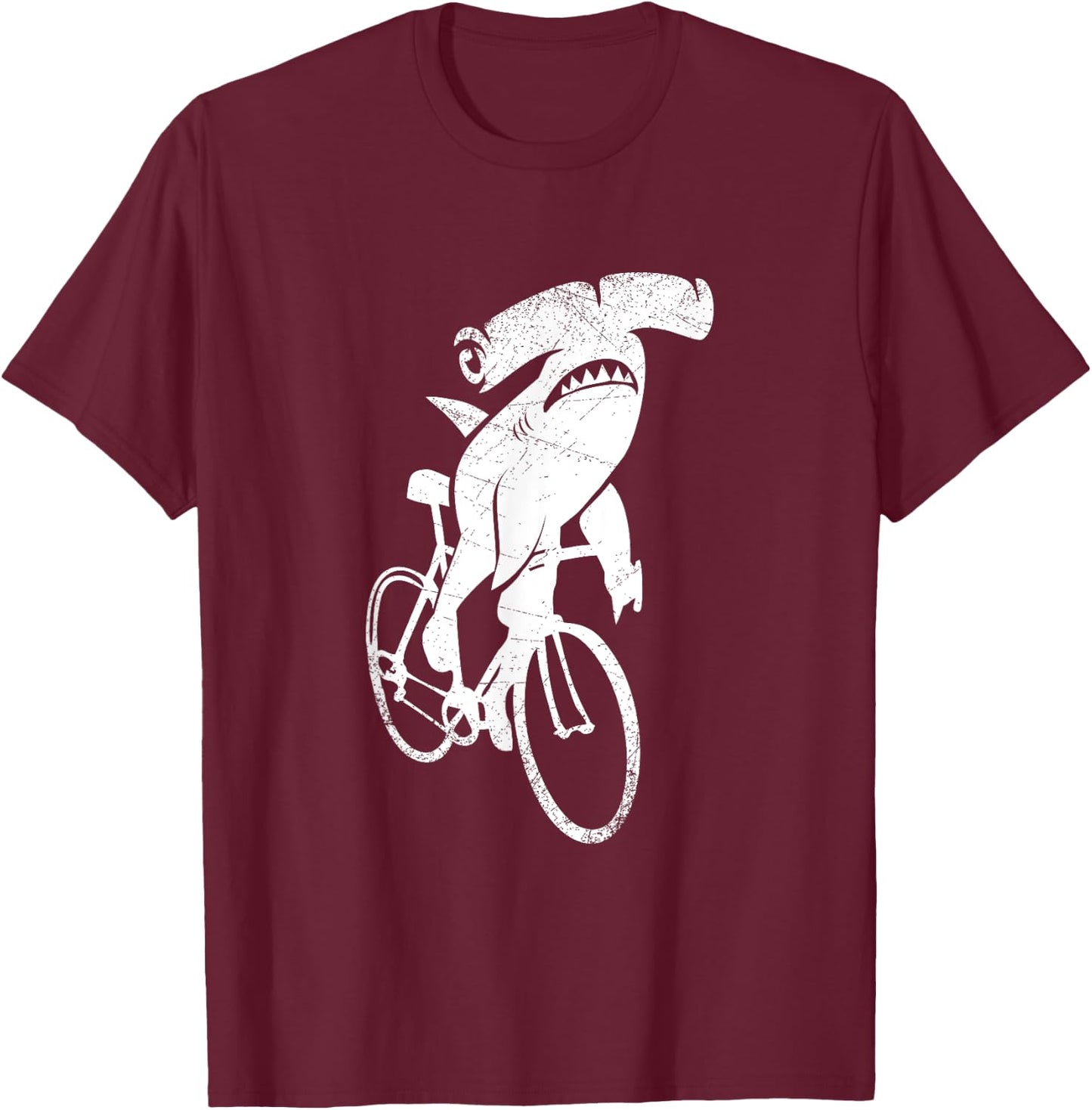 Hammerhead Shark On A Bicycle Shark T-Shirt - T-Shirt | Maroon