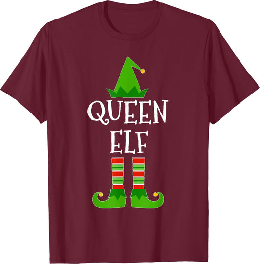 Queen Elf Matching Family Group Christmas T Shirt T-Shirt - T-Shirt | Maroon