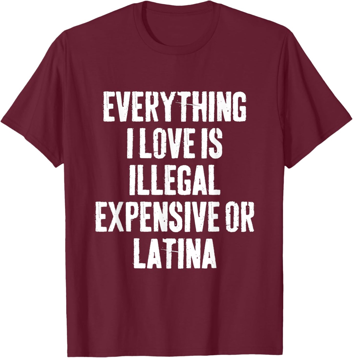 Everything I Love Is Illegal Expensive Or Latina Retro Joke T-Shirt - T-Shirt | Maroon