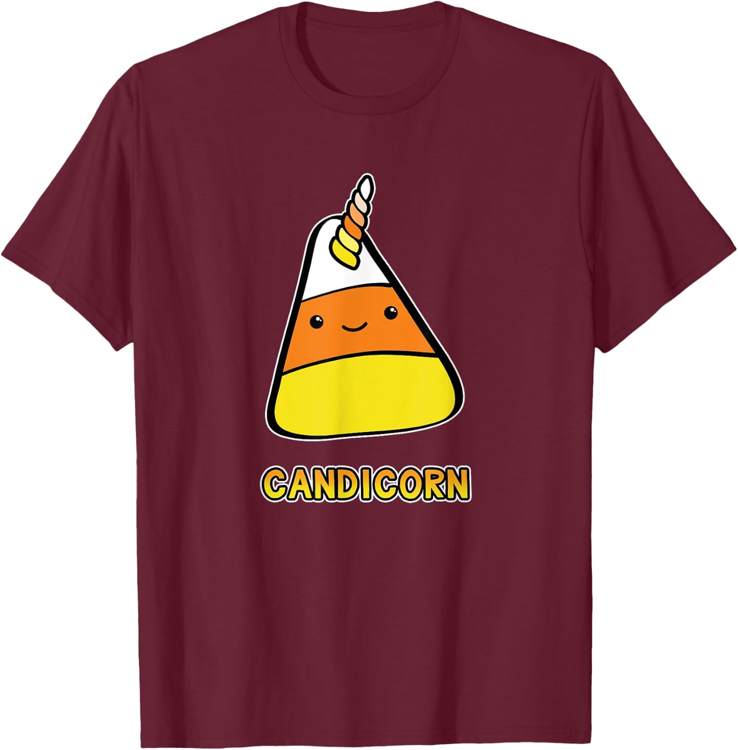 Candy Corn Kawaii Halloween Unicorn Pun Candicorn T-Shirt - T-Shirt | Maroon