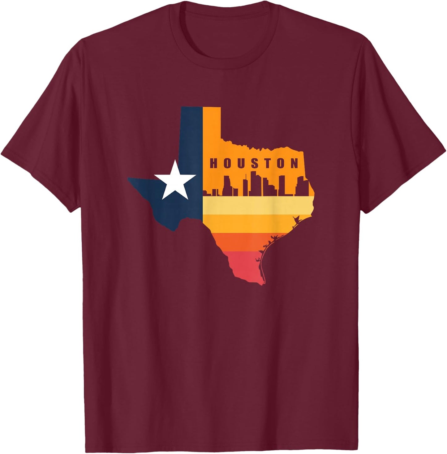 Houston City Texas Map for Patriotic Texan T-Shirt - T-Shirt | Maroon