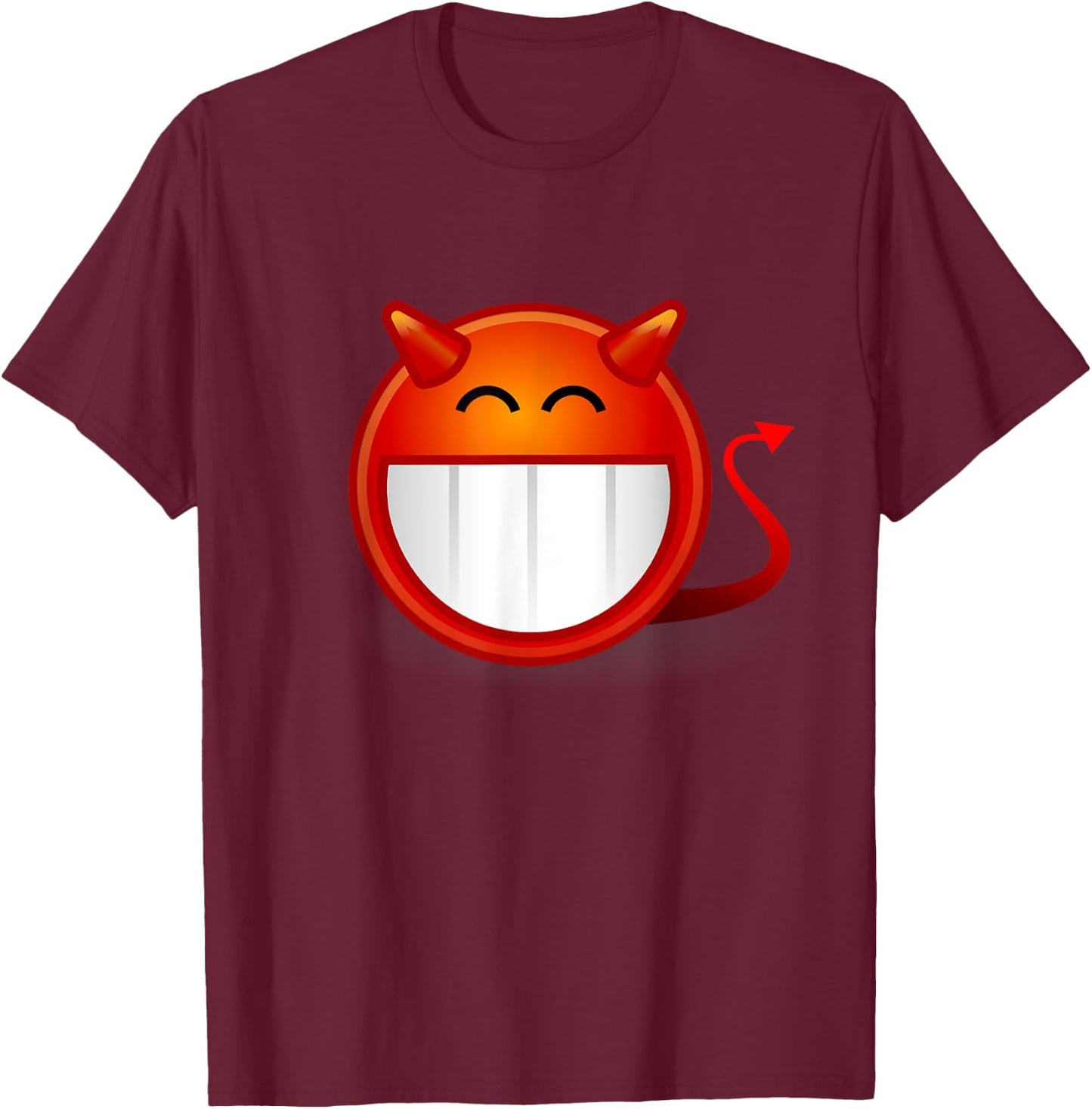 Evil Devil With Horns Emoticon - Satan - Lucifer 666 T-Shirt - T-Shirt | Maroon
