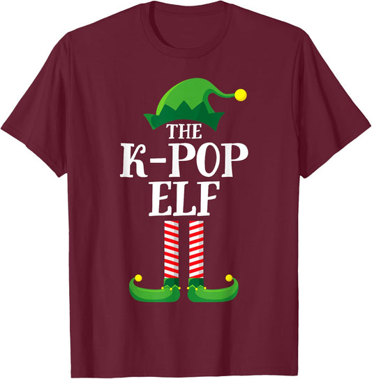 K-Pop Elf Matching Family Group Christmas Party Pyjamas T-Shirt - T-Shirt | Maroon