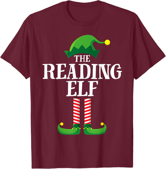 Reading Elf Matching Family Group Christmas Party Pyjamas T-Shirt - T-Shirt | Maroon