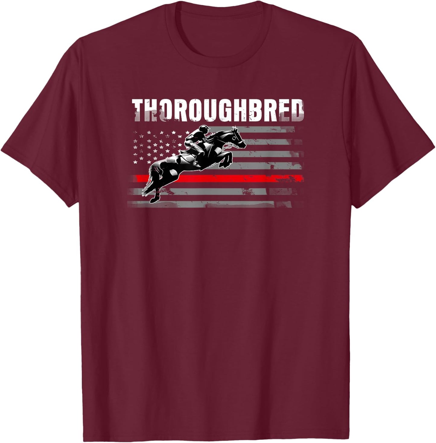 Thoroughbred Racing Horse American Flag Kids Men T-Shirt - T-Shirt | Maroon