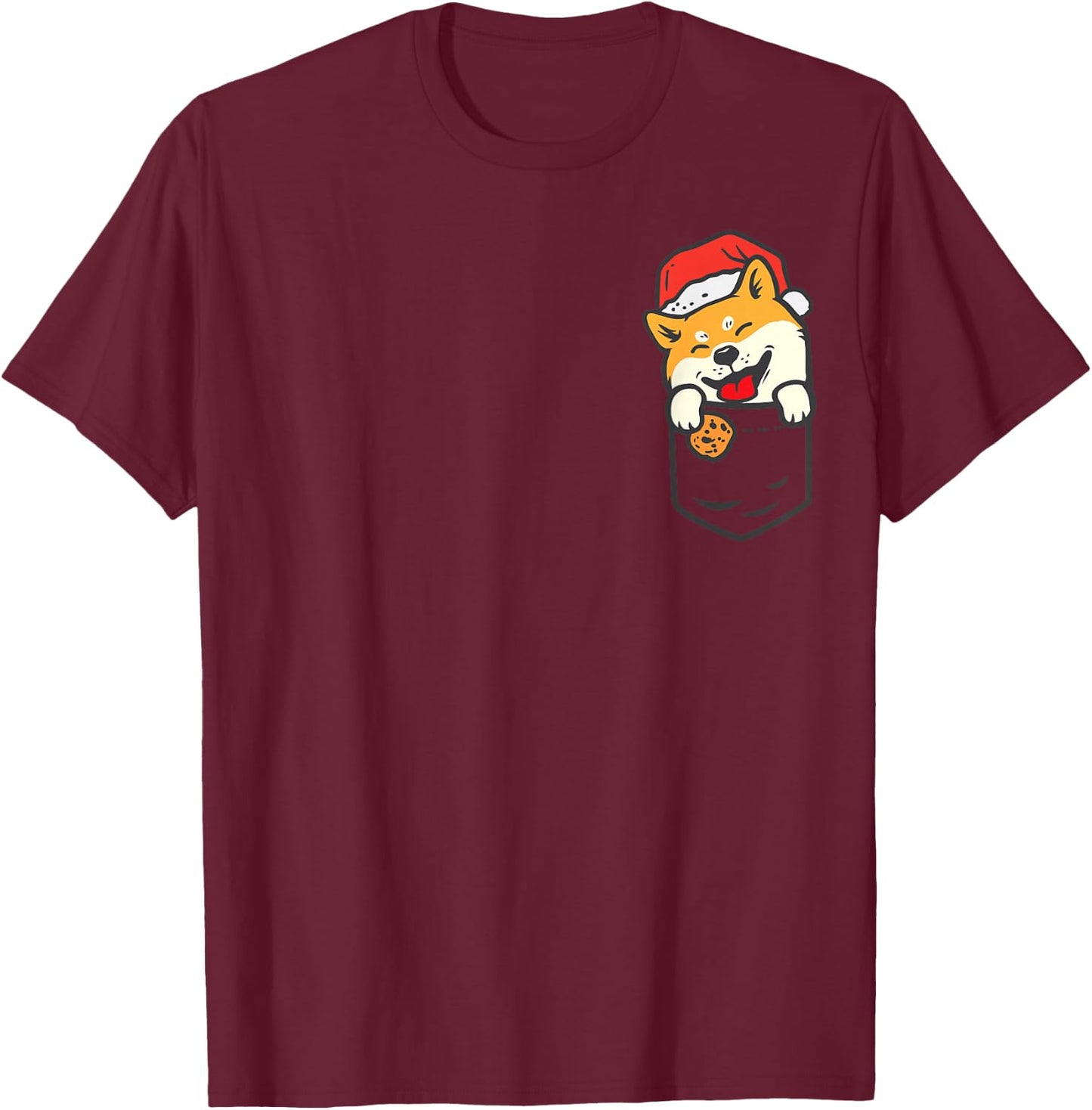 Pocket Shiba Inu Santa Cookie Cute Christmas Dog Owner PJ T-Shirt - T-Shirt | Maroon