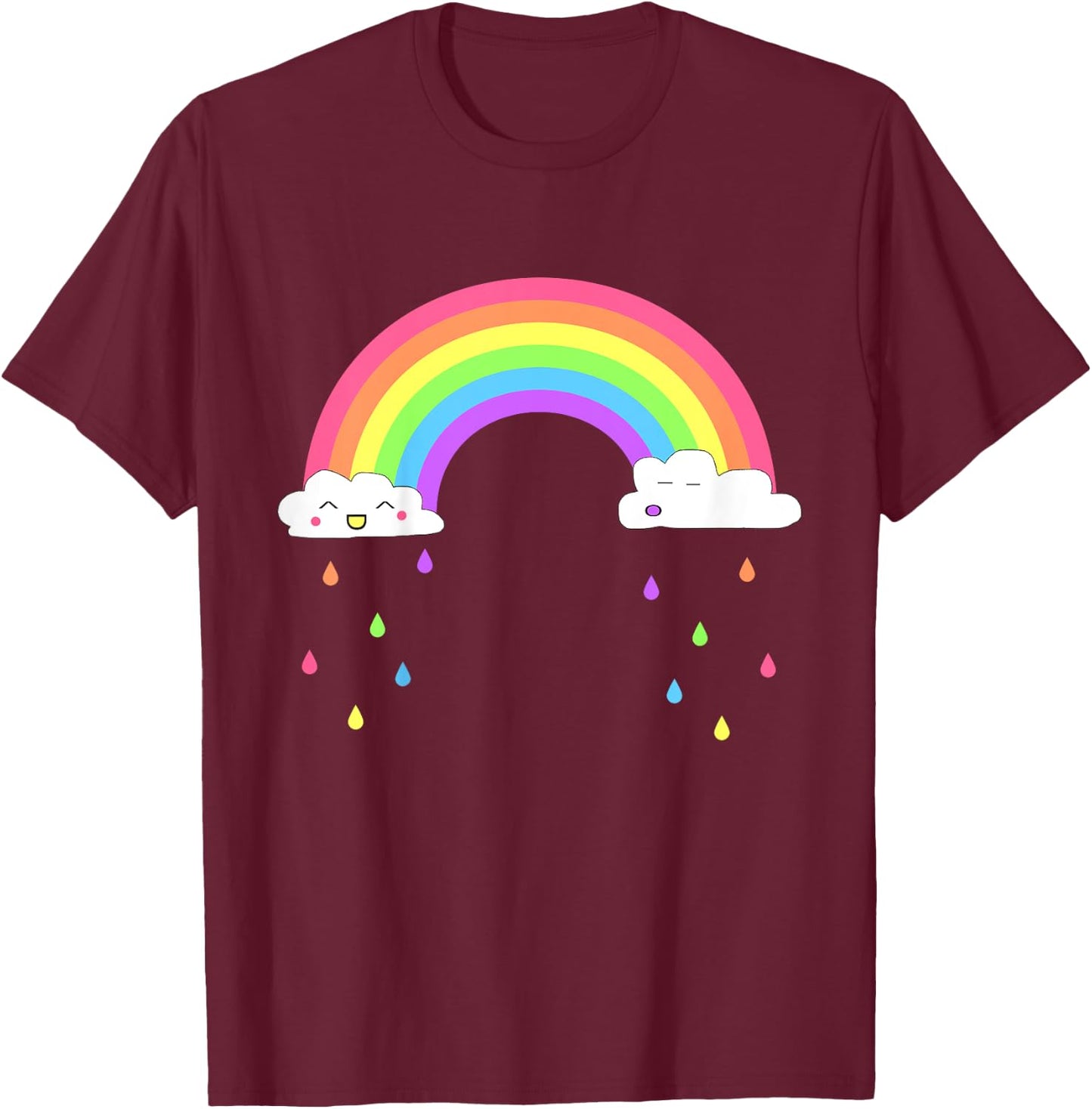 Kids Smiling Happy Rainbow Raining Clouds Cute for Girls T-Shirt - T-Shirt | Maroon