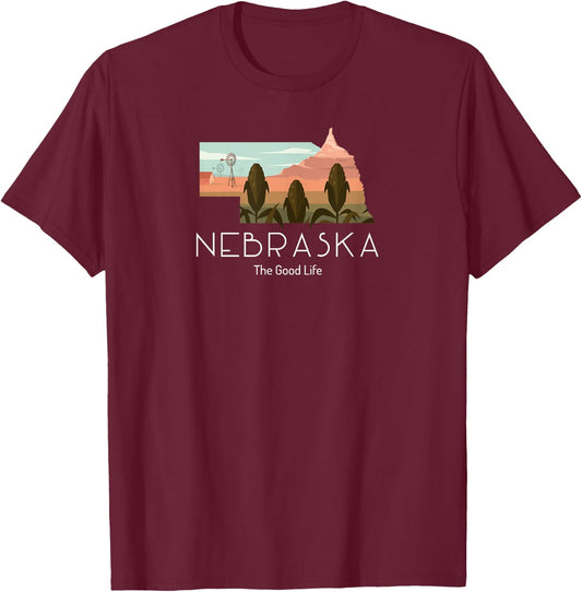 Nebraska Proud State Motto The Good Life T-Shirt - T-Shirt | Maroon