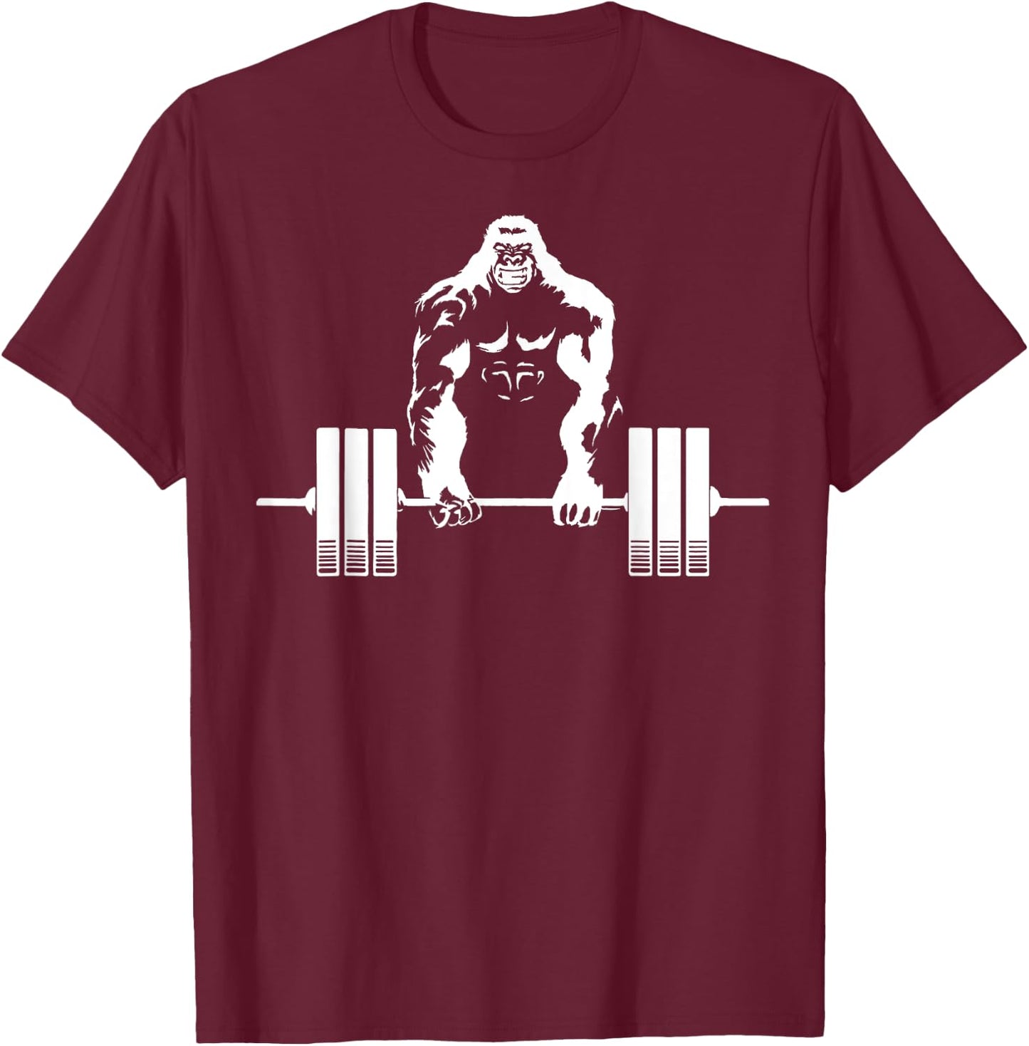 Weightlifting Gorilla Gym - Fitness Gorilla Lifting - Black, , Small, Short Sleeve, Classic Fit, Cotton, Polyester Blend T-Shirt - T-Shirt | Maroon