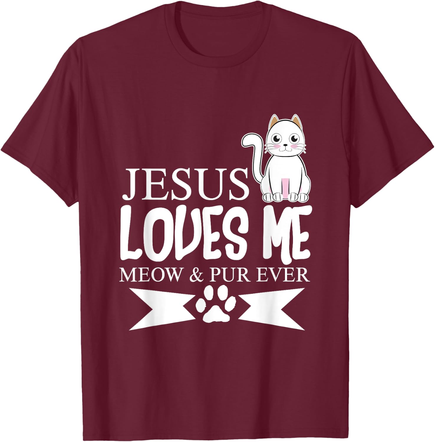 Jesus Loves Me Meow Shirt Christian Youth Gifts T-Shirt - T-Shirt | Maroon