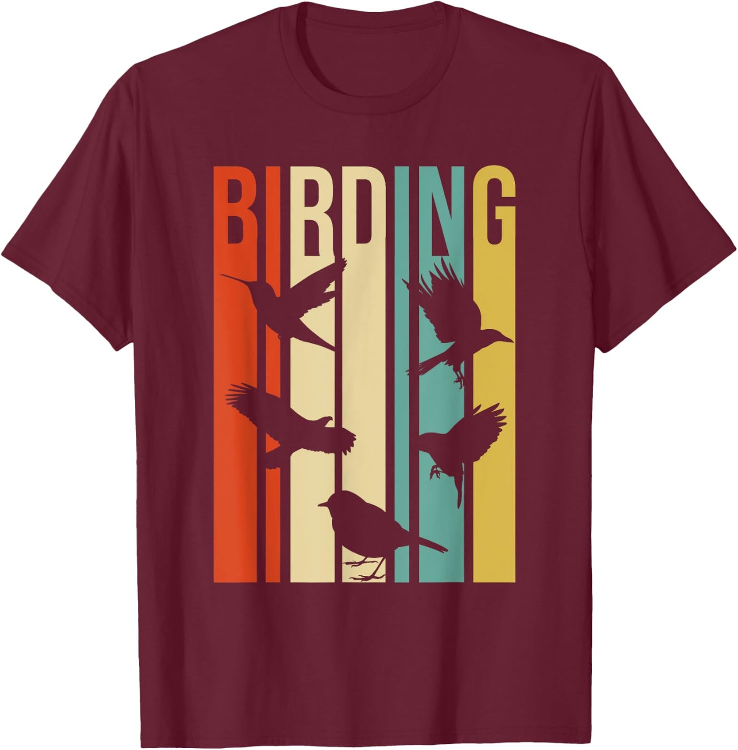Vintage Style Birding For Birders With Birds T-Shirt - T-Shirt | Maroon