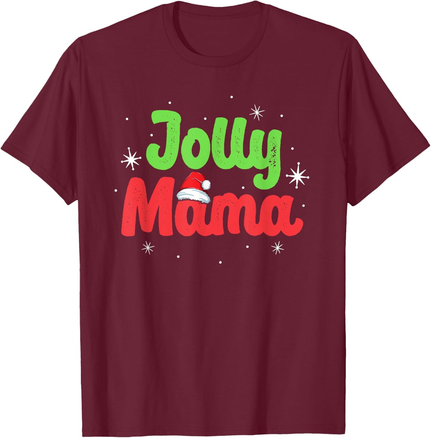 Vintage Jolly Mama Mom Mother Matching Family Christmas T-Shirt - T-Shirt | Maroon