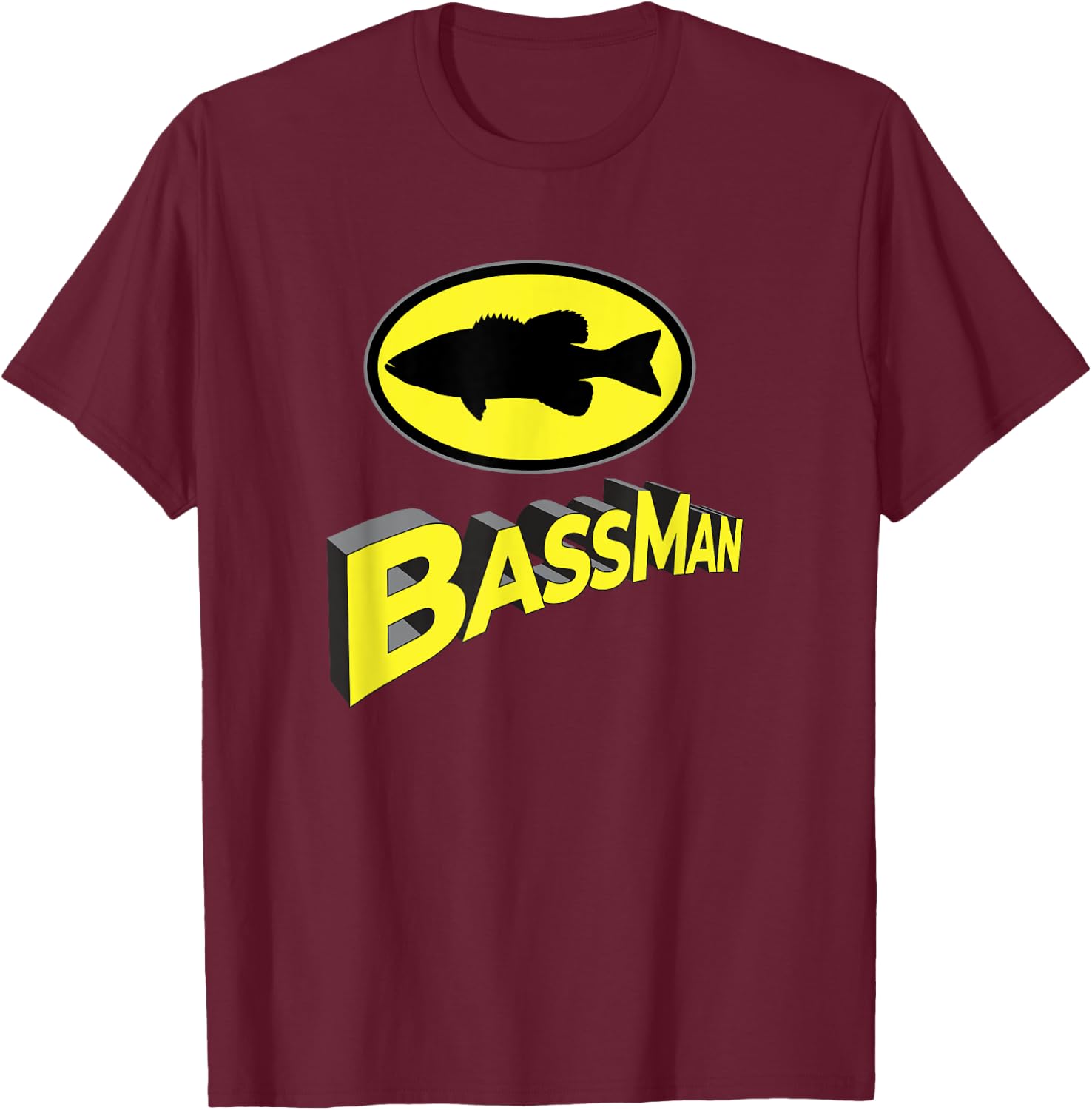 Classic Bass Man Fishing Design Men Superhero Novelty T-Shirt - T-Shirt | Maroon