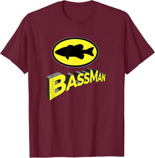 Classic Bass Man Fishing Design Men Superhero Novelty T-Shirt - T-Shirt | Maroon