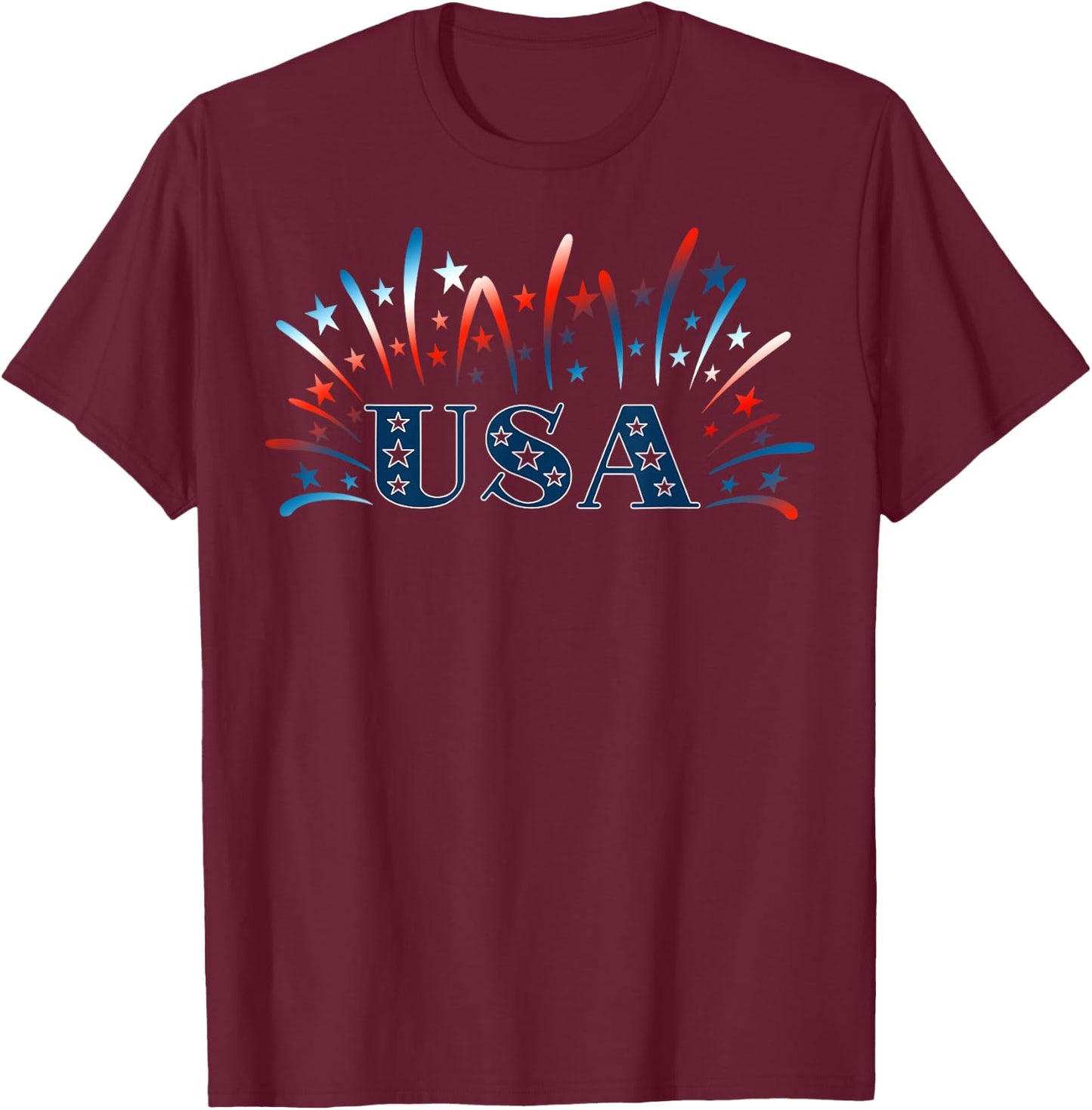 Beautiful Fireworks Patriotic July 4th USA T-Shirt - T-Shirt | Maroon