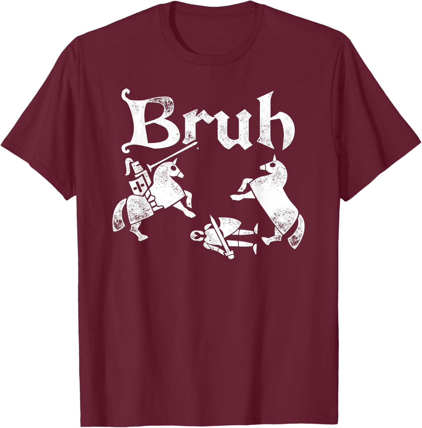 Funny Renfaire Bruh Knight Silhouette Jousting T-Shirt - T-Shirt | Maroon