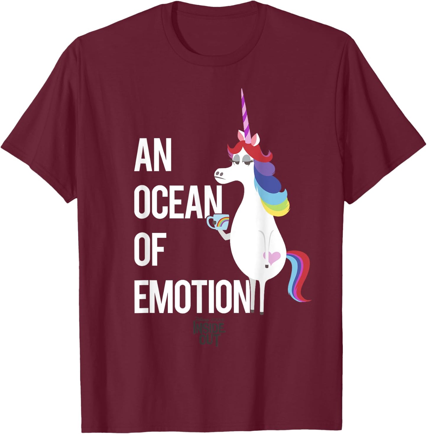 Disney Pixar Inside Out Unicorn An Ocean Of Emotion Logo T-Shirt - T-Shirt | Maroon