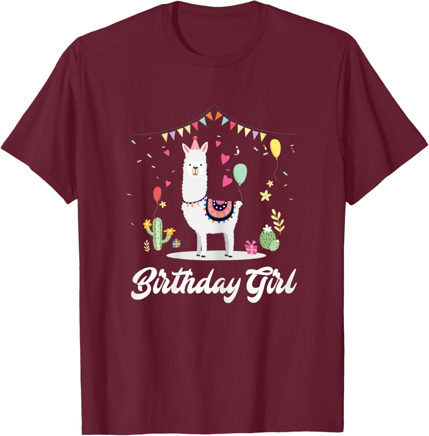 Cute Alpaca Llama Cactus Girls Birthday Party Animal Gift T-Shirt - T-Shirt | Maroon