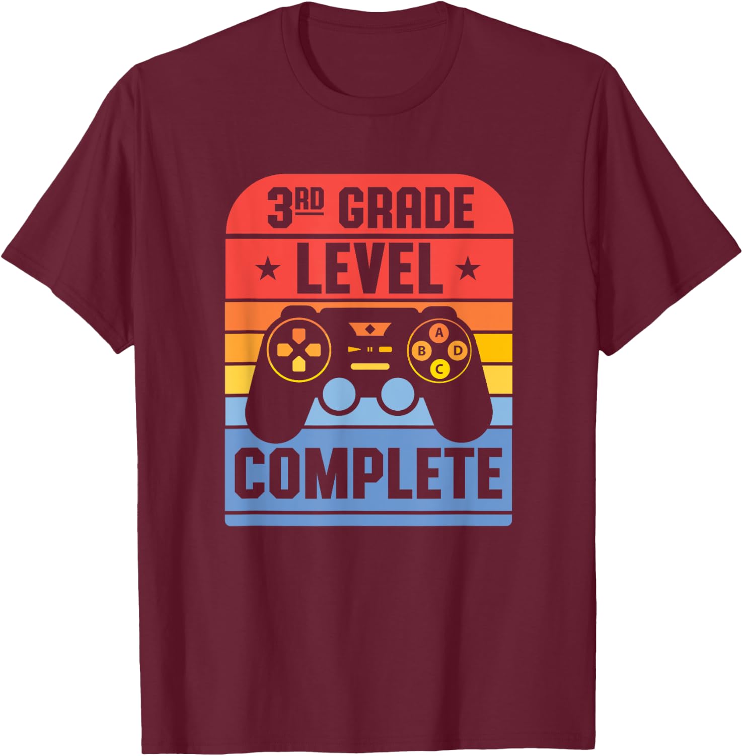 3rd Grade Level Complete Graduation Gamer Last Day Of School T-Shirt - T-Shirt | Maroon