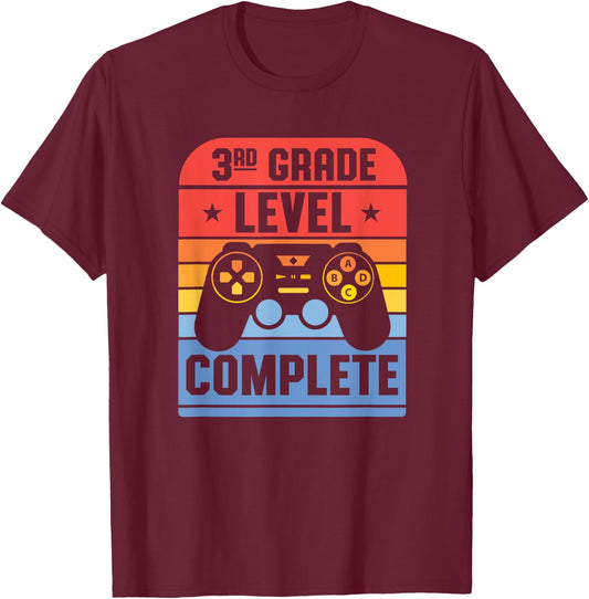 3rd Grade Level Complete Graduation Gamer Last Day Of School T-Shirt - T-Shirt | Maroon