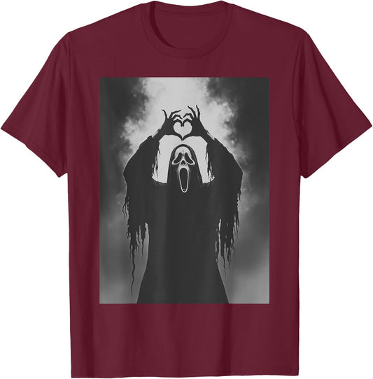 Ghost Heart Hands Scary Face Horror Poster Halloween T-Shirt - T-Shirt | Maroon