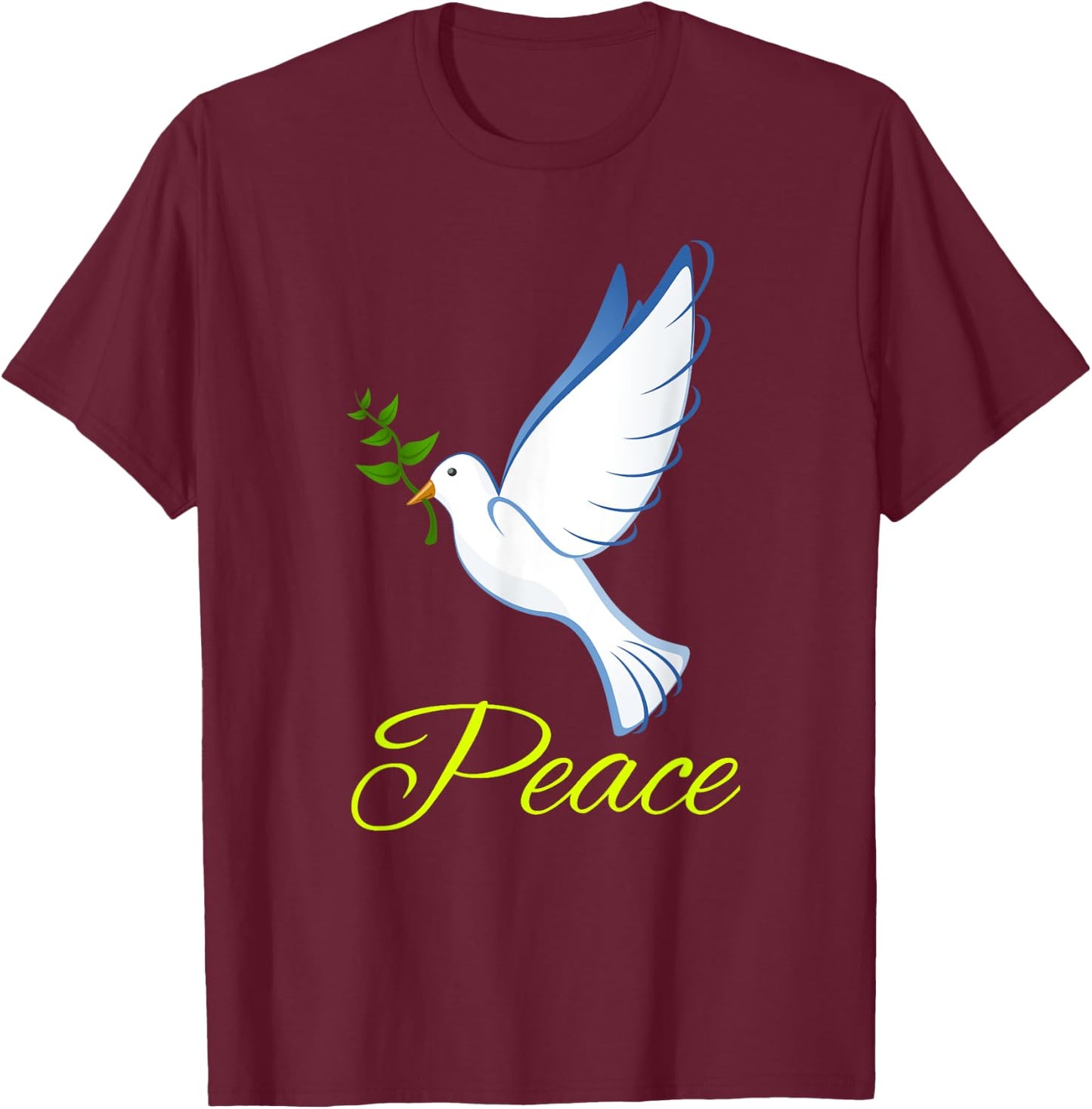 Dove with olive branch symbol of peace . T-Shirt - T-Shirt | Maroon